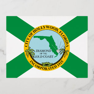 Flag of Hollywood, Florida Foil Holiday Postcard