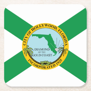 Flag of Hollywood, Florida Square Paper Coaster