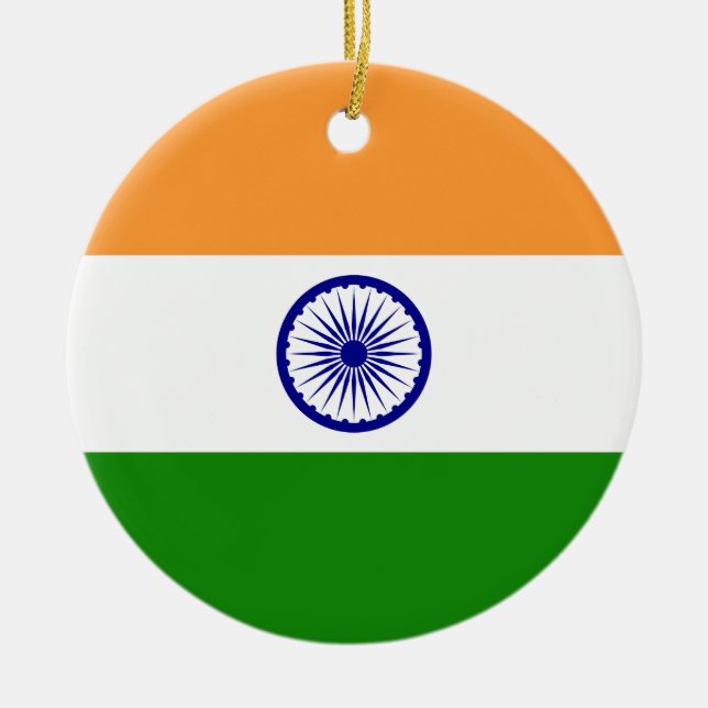 Flag of India. Bharat Ganrajya Ceramic Tree Decoration (Front)