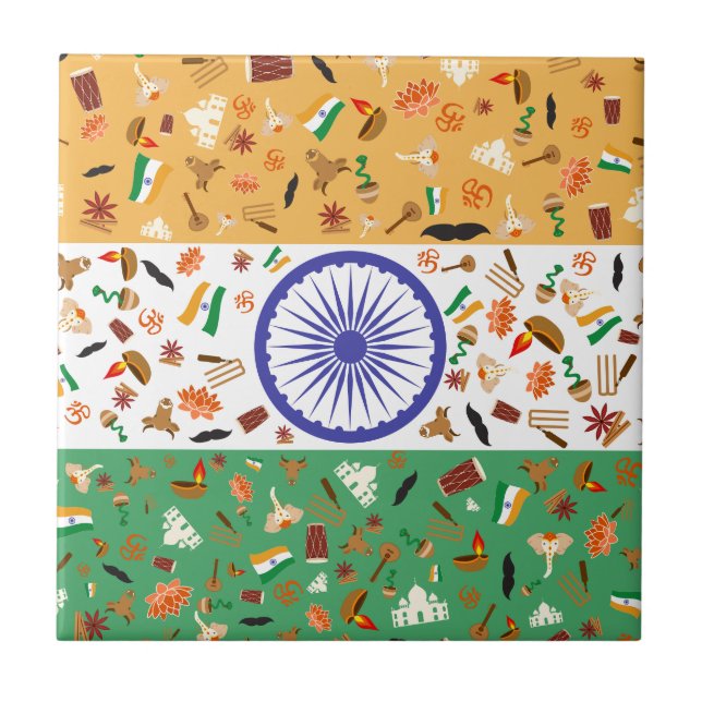 Flag of India with cultural items Tile (Front)