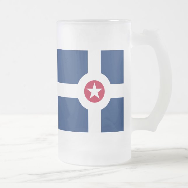Flag of Indianapolis, Indiana Frosted Glass Beer M Frosted Glass Beer Mug (Right)