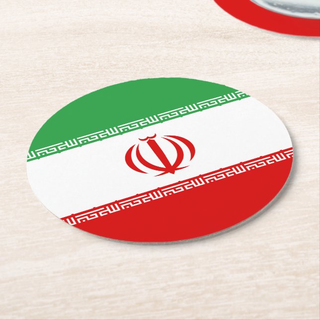 Flag of Iran Round Paper Coaster (Angled)