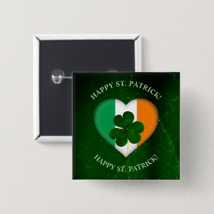 Flag of Ireland Heart with Shamrock St. Patrick 15 Cm Square Badge