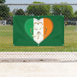 Flag of Ireland Heart with Shamrock St. Patrick Banner