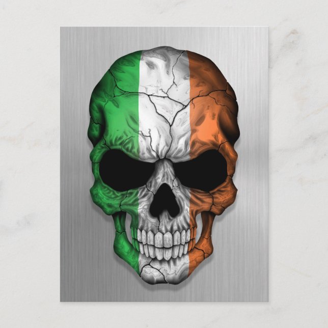 Flag of Ireland on a Steel Skull Graphic Postcard (Front)