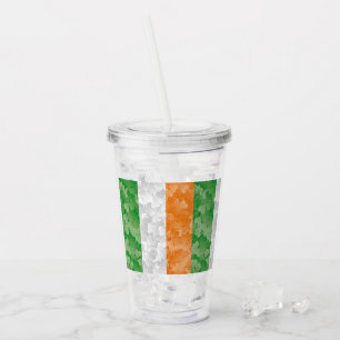 Flag of Ireland with shamrocks pattern Acrylic Tumbler