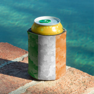 Flag of Ireland with shamrocks pattern Can Cooler