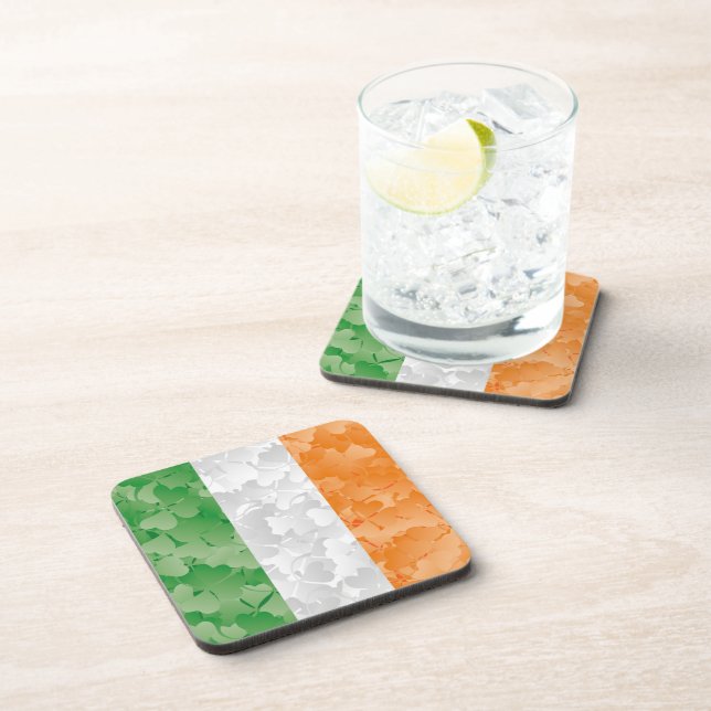 Flag of Ireland with shamrocks pattern Coaster (Right Side)
