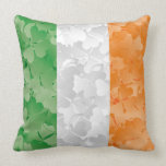 Flag of Ireland with shamrocks pattern Cushion<br><div class="desc">The Irish flag has three stripes in green, white, and orange colours. This product associates the colours of the national flag and shamrocks. Shamrock comes from the Gaelic word seamrog, which means "little clover." St. Patrick allegedly used the three-leaf clover to teach people about Christianity as he travelled around Ireland....</div>