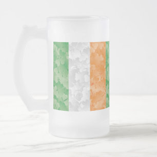Flag of Ireland with shamrocks pattern Frosted Glass Beer Mug