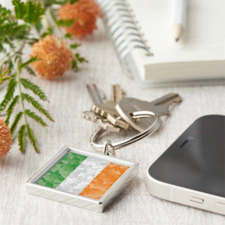 Flag of Ireland with shamrocks pattern Key Ring