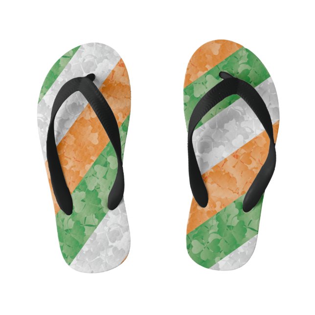 Flag of Ireland with shamrocks pattern Kid's Flip Flops (Footbed)