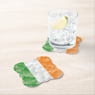 Flag of Ireland with shamrocks pattern Paper Coaster