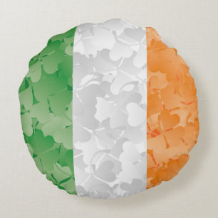 Flag of Ireland with shamrocks pattern Round Cushion