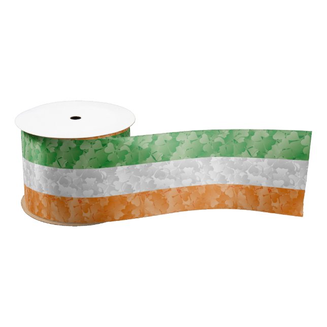 Flag of Ireland with shamrocks pattern Satin Ribbon (Spool)