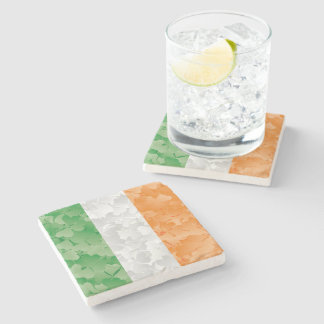 Flag of Ireland with shamrocks pattern Stone Coaster