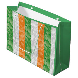 Flag of Ireland with shamrocks pattern Wine Gift B Large Gift Bag