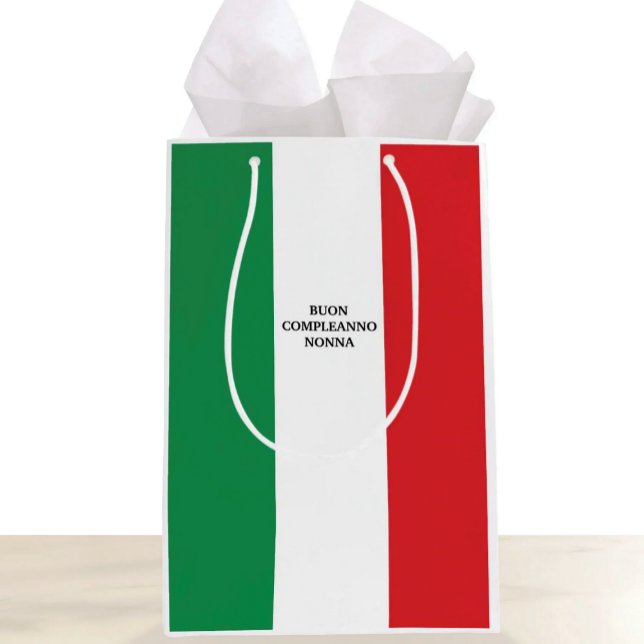 Flag of Italy Buon Compleanno or Custom Wording Medium Gift Bag (Flag of Italy Gift Bag with Custom Wording - Italian heritage celebrations)