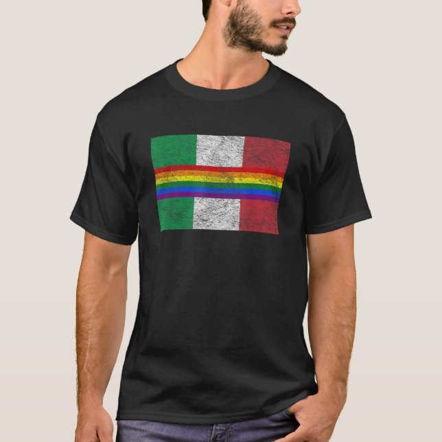 FLAG OF ITALY LGBTQ GAY PRIDE RAINBOW BANNER T Shi T-Shirt (Front)