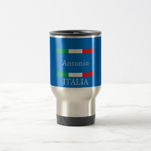 Flag of Italy on azure blue ocean with your name Travel Mug