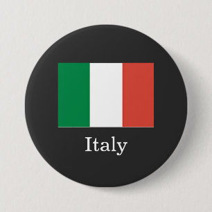 Flag of Italy, white text, 7.5 Cm Round Badge