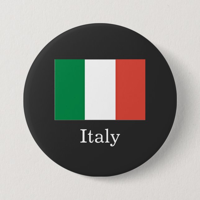 Flag of Italy, white text, 7.5 Cm Round Badge (Front)