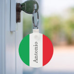 Flag of Italy with name Key Ring<br><div class="desc">The colours of the Italian flag,  green,  white and red in veritcal stripes. Personalise and add your name,  black coloured letters.</div>