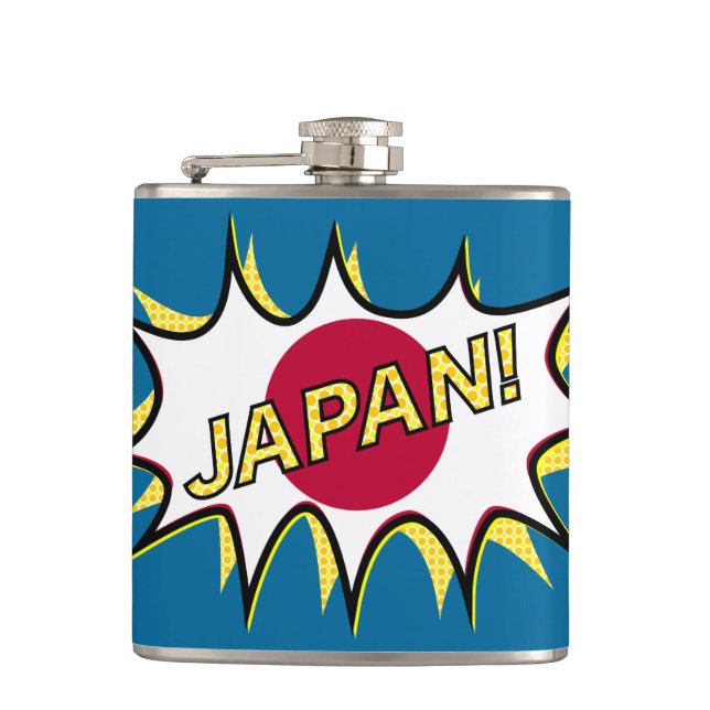 Flag Of Japan Kapow Comic Style Star Hip Flask (Front)