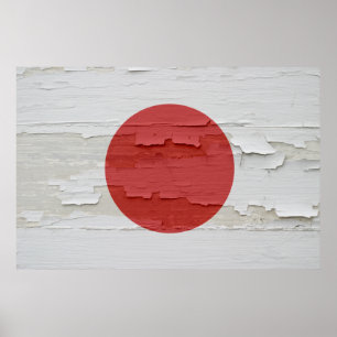 Flag of Japan Weathered Paint Poster