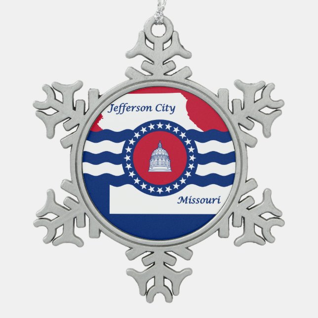 Flag of Jefferson city, Missouri Snowflake Pewter  Christmas Ornament (Front)