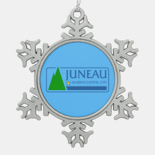 Flag of Juneau, Alaska Snowflake Pewter Christmas Ornament