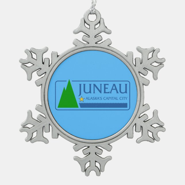 Flag of Juneau, Alaska Snowflake Pewter Christmas  Snowflake Pewter Christmas Ornament (Front)