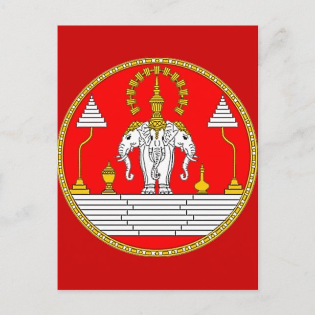 FLAG OF LAOS THREE HEAD ELEPHANT POSTCARD (Front)