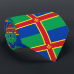 Flag of Lincolnshire Tie<br><div class="desc">Tie with design with design with a flag of historic county of Lincolnshire,  in England,  Great Britain; green and blue flag with red and yellow cross and a Fleur-de-Lis in the centre</div>