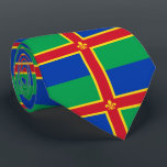Flag of Lincolnshire Tie<br><div class="desc">Tie with design with design with a flag of historic county of Lincolnshire,  in England,  Great Britain; green and blue flag with red and yellow cross and a Fleur-de-Lis in the centre</div>