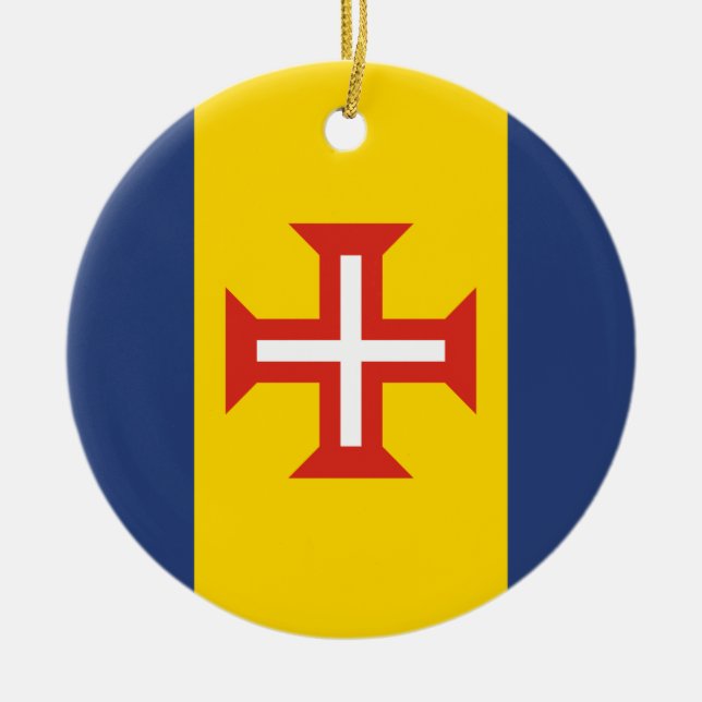 Flag of Madeira, Portugal Ceramic Tree Decoration (Front)