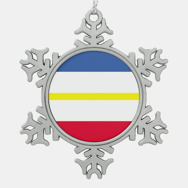 Flag of Mecklenburg-Western Pomerania Snowflake Pe Snowflake Pewter Christmas Ornament (Front)
