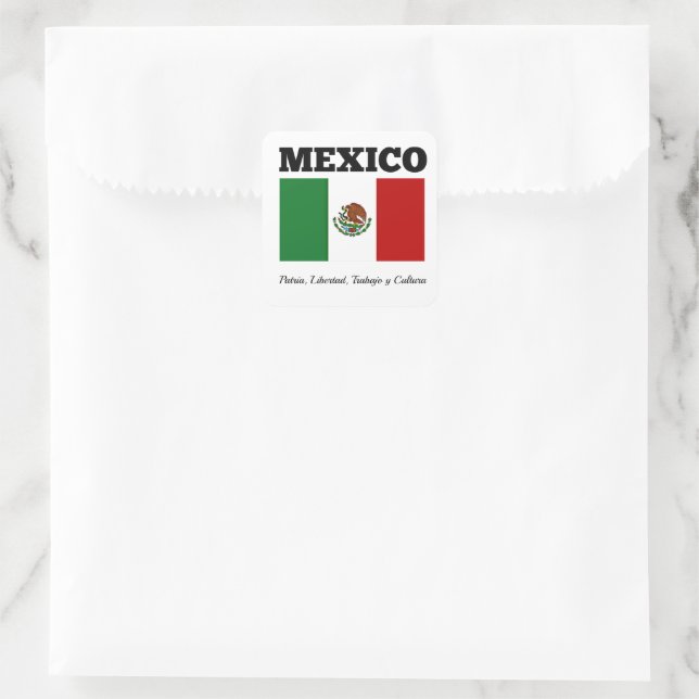 Flag of Mexico, labelled Square Sticker (Bag)