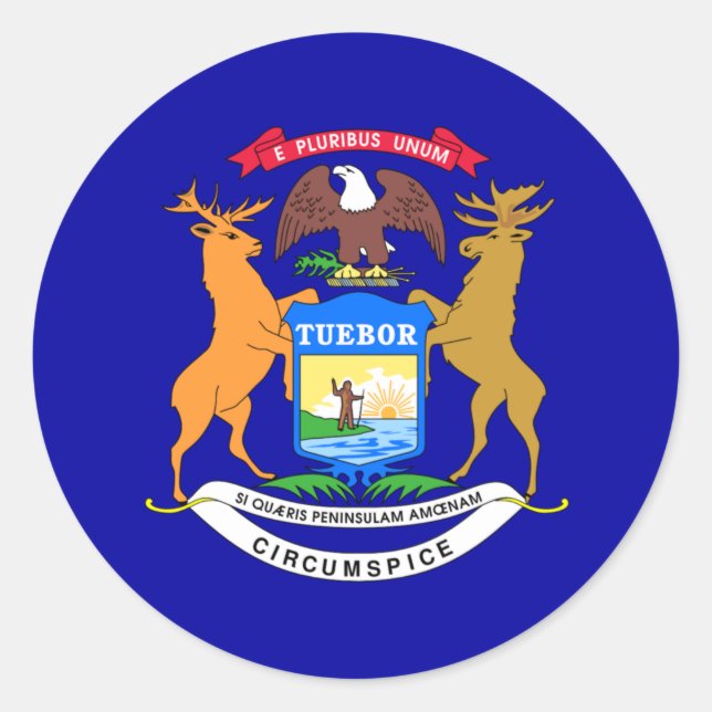 Flag of Michigan Classic Round Sticker (Front)