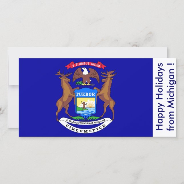 Flag of Michigan, Happy Holidays from U.S.A. Holiday Card (Front)