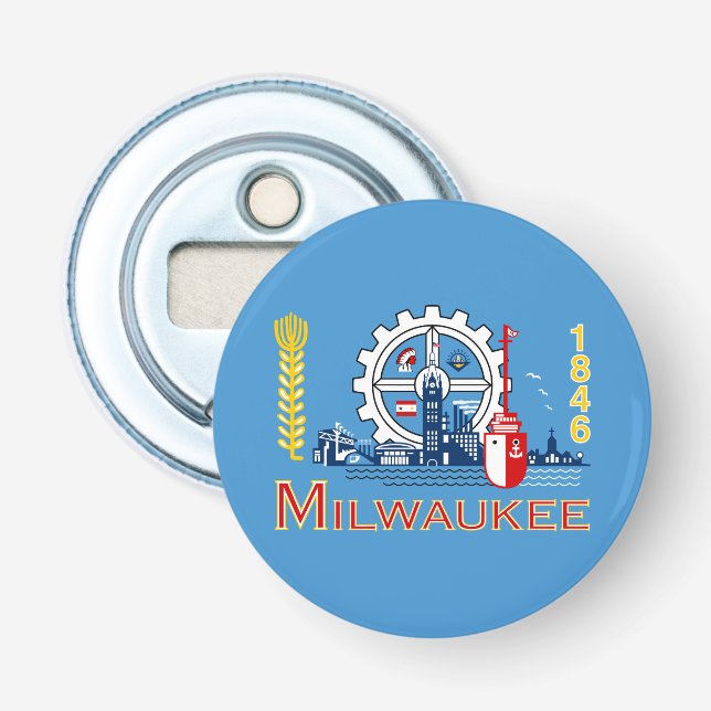 Flag of Milwaukee, Wisconsin Bottle Opener (Front)