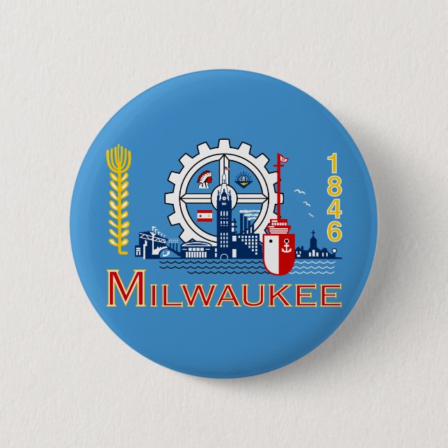 Flag of Milwaukee, Wisconsin Pinback Button (Front)