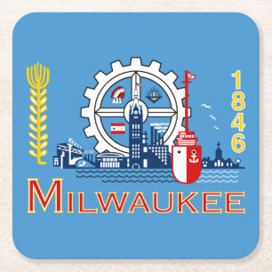 Flag of Milwaukee, Wisconsin Square Paper Coaster