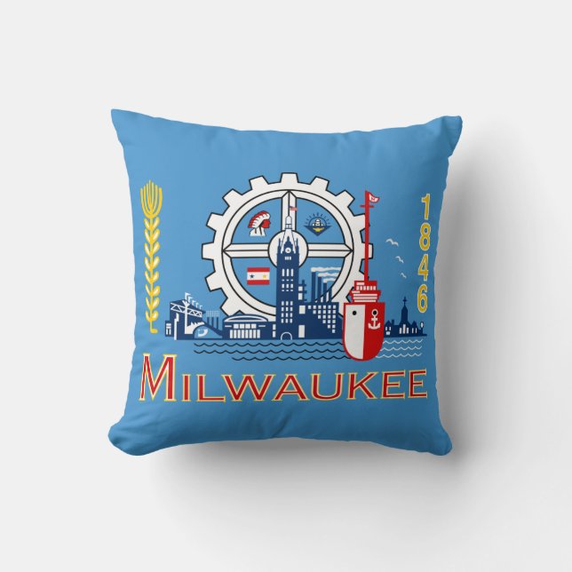 Flag of Milwaukee, Wisconsin Throw Pillow (Front)