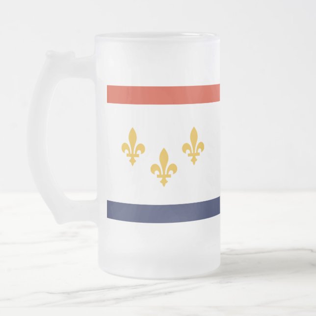 Flag of New Orleans, Louisiana Wham-O Frisbee Frosted Glass Beer Mug (Left)