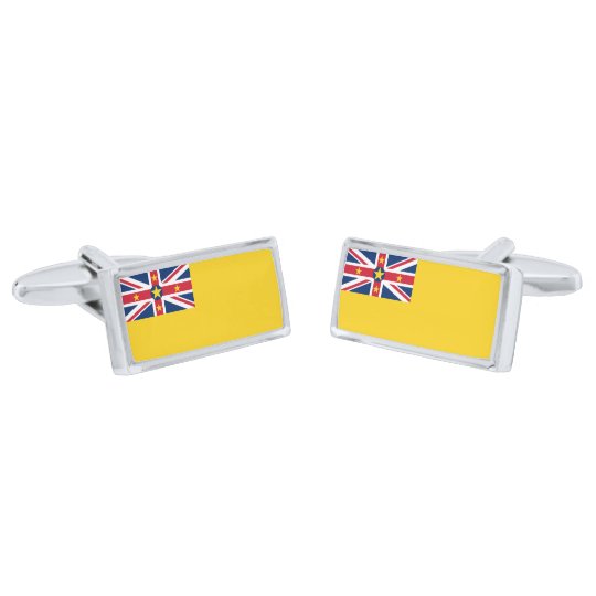 Flag of Niue Cufflinks Silver Finish Cufflinks