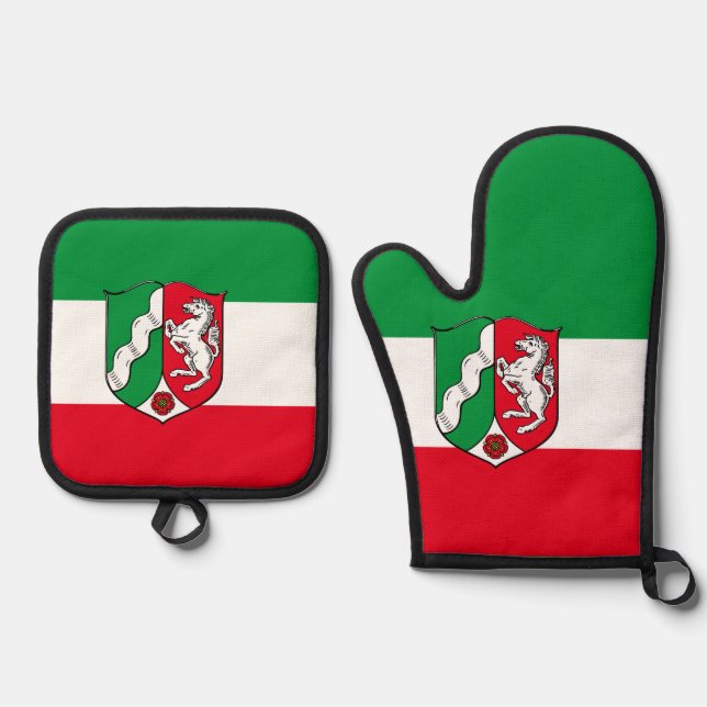 Flag of North-Rhine Westphalia Pinback Button Oven Mitt & Pot Holder Set (Front)