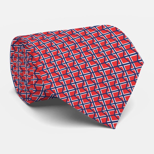Flag of Norway Geometric Hexagon Pattern Tie (Rolled)