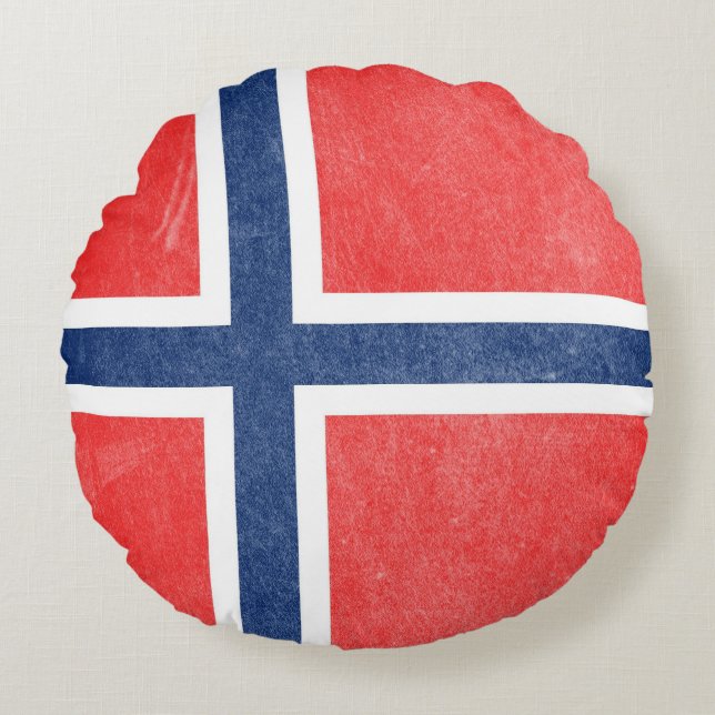 Flag of Norway Grunge Round Cushion (Front)