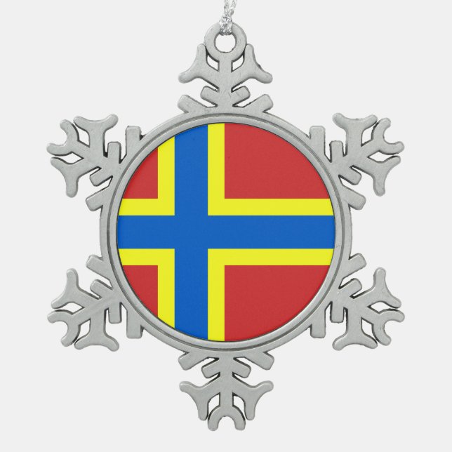 Flag of Orkney Snowflake Pewter Christmas Ornament (Front)